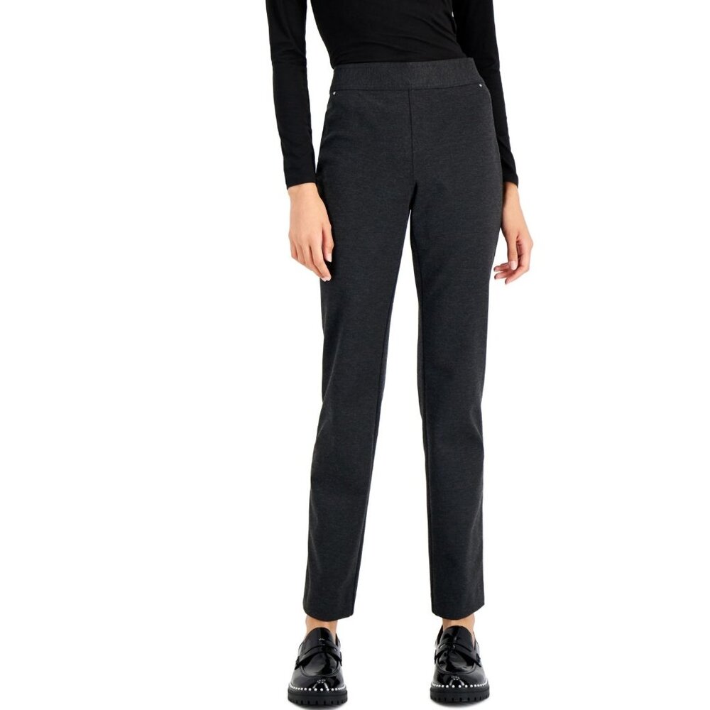 INC International Concepts High Rise Straight Ponte Pants, Dark Heather Gray, M